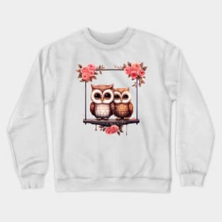 Valentine Owl Couple On Swing Crewneck Sweatshirt